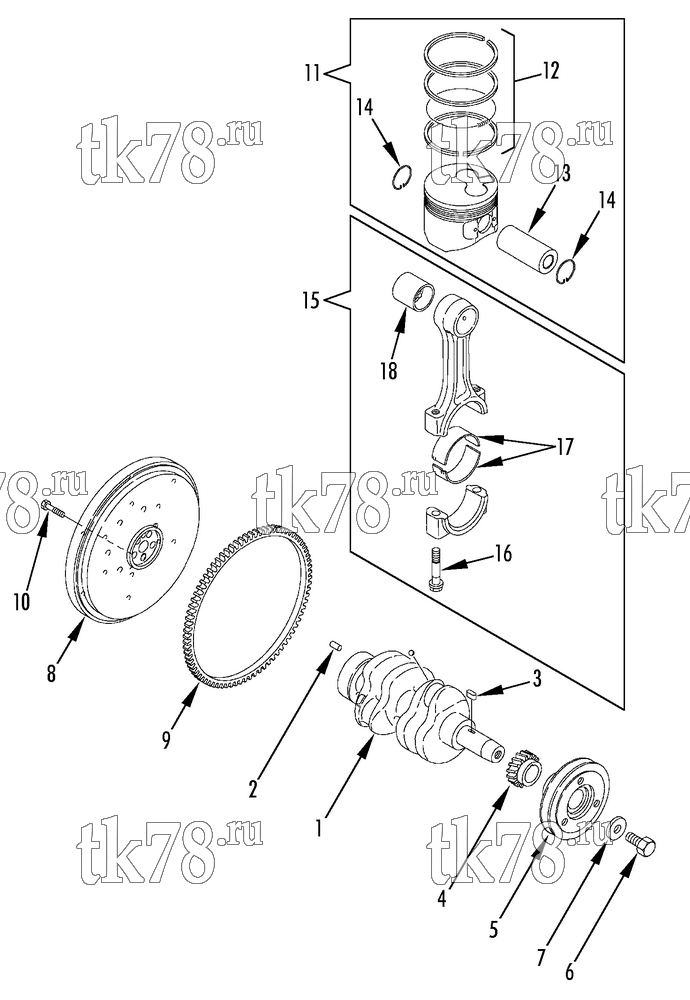 Каталог запчастей для Thermo King HK-400 & HK-400 HO CRANKSHAFT & PISTON (2TNV70)