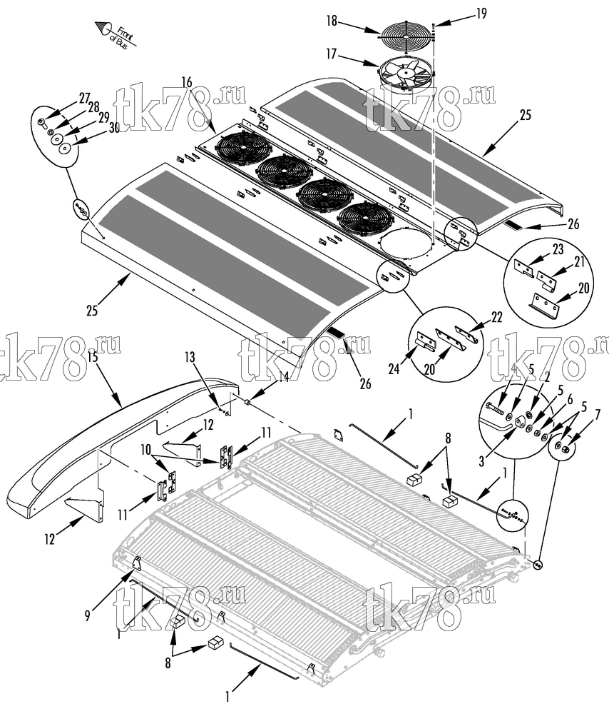 Каталог запчастей для Thermo King LRT-HP 1004 M7 11M (900274) CONDENSER STRUCTURAL & FANS