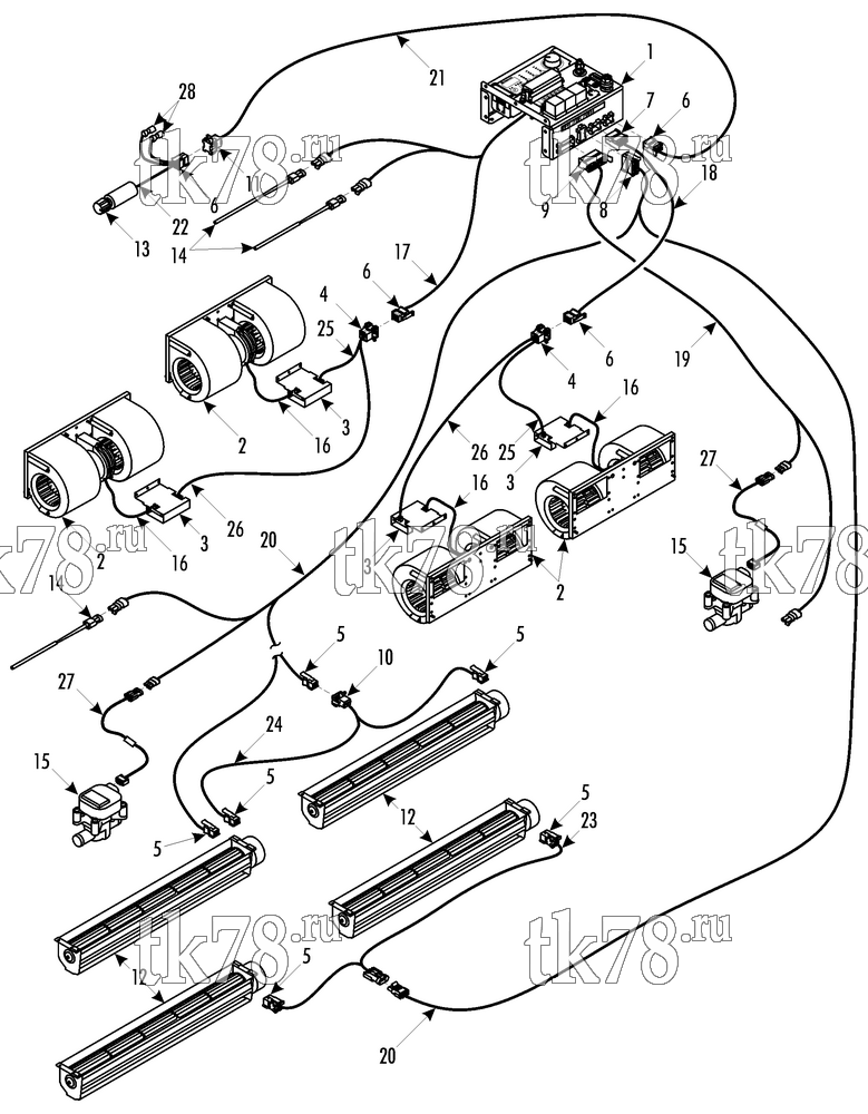 Каталог запчастей для Thermo King Heating Systems Berkhof SB180 (900435) SB200 (900431) ELECTRICAL COMPONENTS (CONDOR)