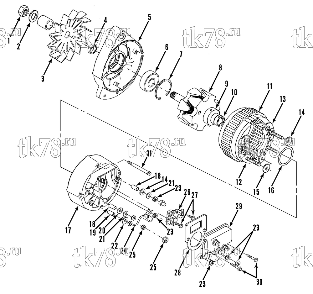 Каталог запчастей для Thermo King SPECTRUM TS w/TK 376 Engine ALTERNATOR ASSEMBLY (90 AMP - PRESTOLITE)
