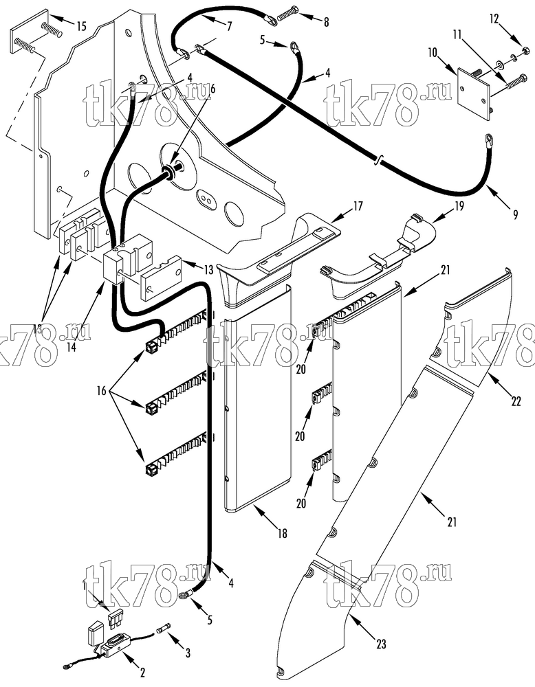 Каталог запчастей для Thermo King SPECTRUM TS w/TK 376 Engine FUSE, BATTERY CABLES & HOSE MANAGEMENT