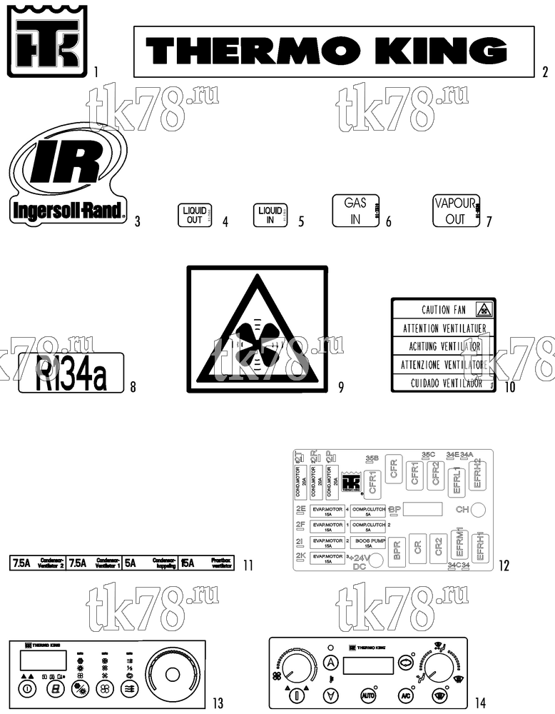 Каталог запчастей для Thermo King System Berkhof w/ATHENIA S700N SB-200 (900433) NAMEPLATES