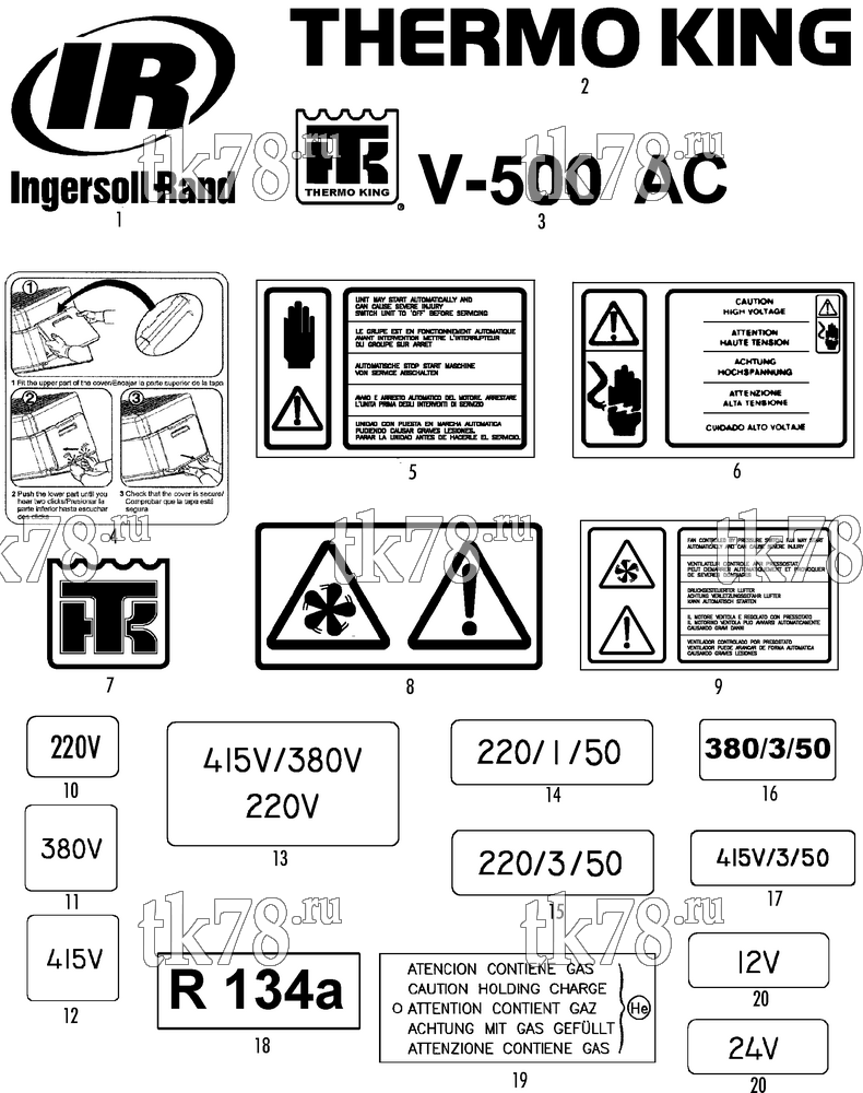 Каталог запчастей для Thermo King V-500 AC 10, 20 DSR NAMEPLATES