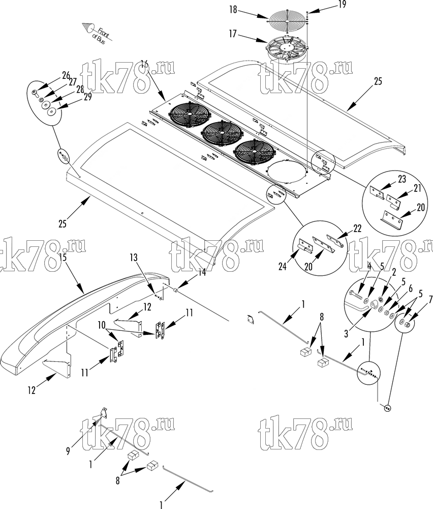 Каталог запчастей для Thermo King LRT-SP 11M R134a (900376) CONDENSER STRUCTURAL & FANS