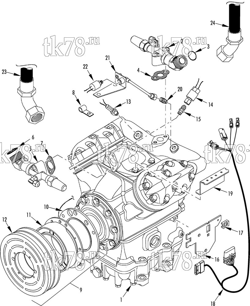 Каталог запчастей для Thermo King T1-M107, M107A, M107B & M107C COMPRESSOR GROUP (1E31452G08, KIT 701084)