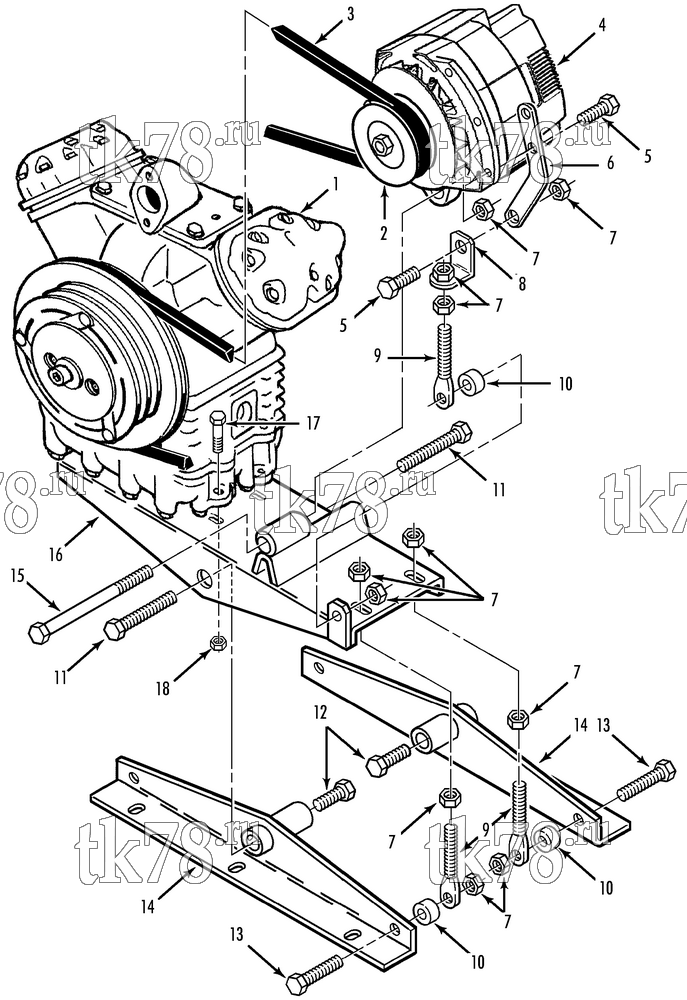 Каталог запчастей для Thermo King LRT-HP M6 1000 (900273) COMPRESSOR/ALTERNATOR MOUNTING GROUP