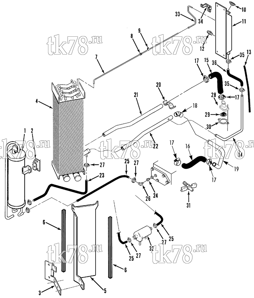 Каталог запчастей для Thermo King Super-II Tier 2 Engine (701297) COOLING SYSTEM (w/ Tier 2 engine)