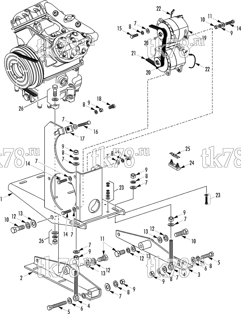 Каталог запчастей для Thermo King T11-M132 & M134 (EL Dorado Honolulu) COMPRESSOR/ALTERNATOR MOUNTING