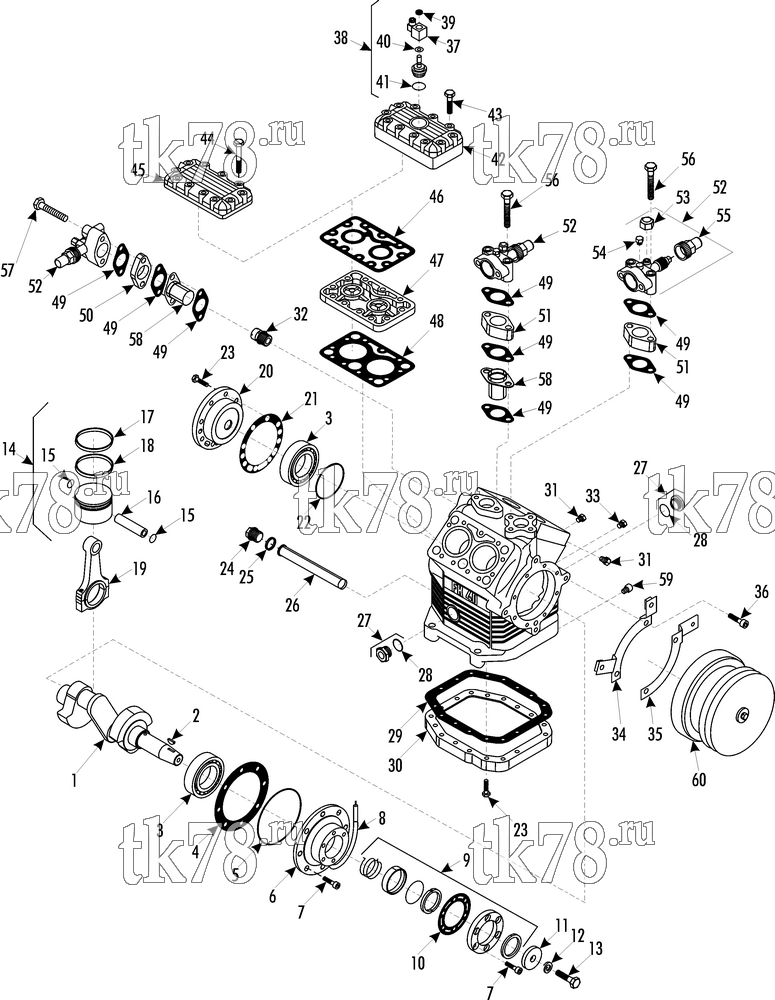 Каталог запчастей для Thermo King ATHENIA S805 N Citelis 4 CYLINDER COMPRESSOR (FKX 40/655K)