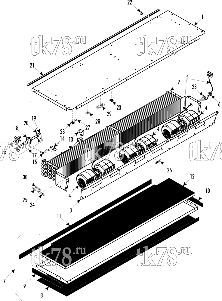 Каталог запчастей для Thermo King ShuttleAIRE S-30 EVAPORATOR COMPONENTS (S-30 LP 1000, 10/02 & After)