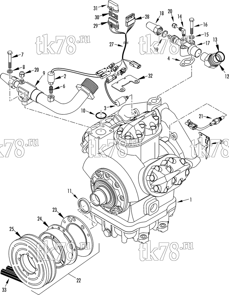 Каталог запчастей для Thermo King AT10-M9, M9A, M9B & M9C COMPRESSOR GROUP (2C45049G19, KIT 701511)