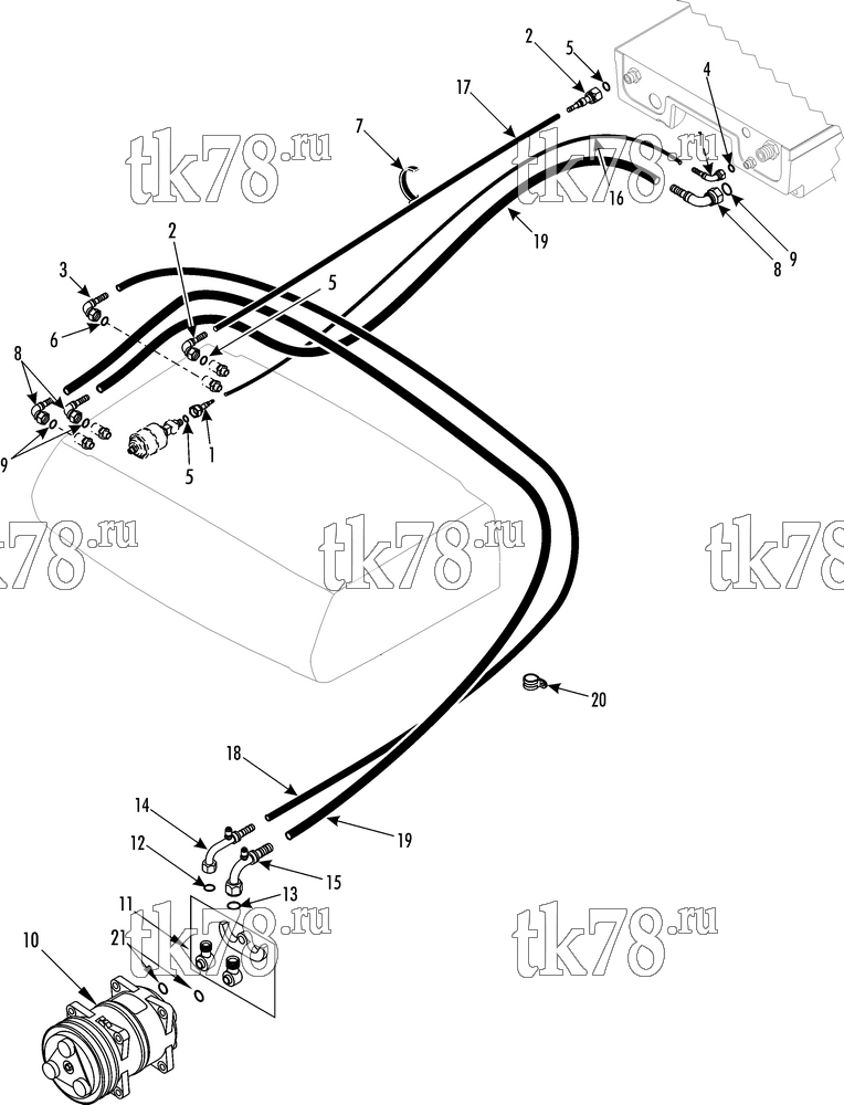 Каталог запчастей для Thermo King V-100 Series DSR HOSE CONNECTIONS (V-100 20, 50 after 10/11)