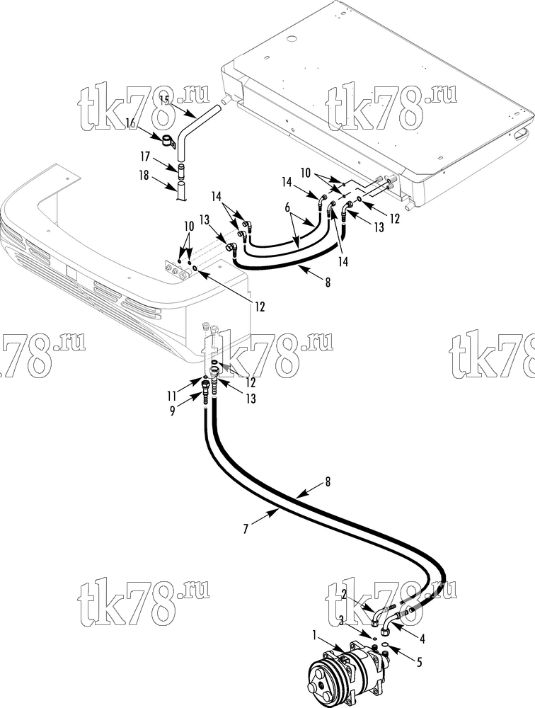 Каталог запчастей для Thermo King KV-300 II MAX HOSE CONNECTIONS (TK-2000 hoses & fittings)