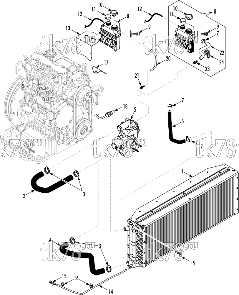 Каталог запчастей для Thermo King T-1200R SPECTRUM EMEIA ENGINE COOLING SYSTEM T-1000/1200