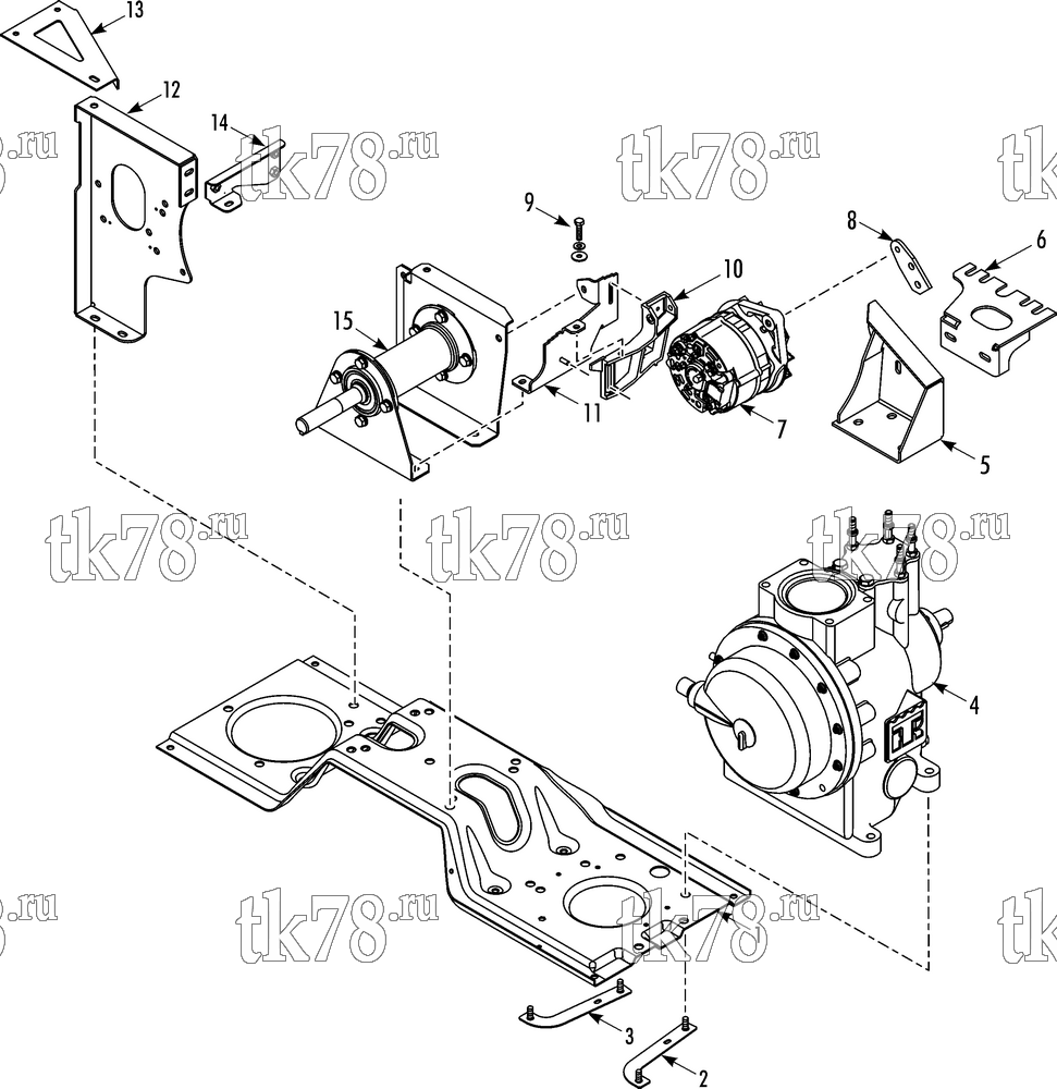 Каталог запчастей для Thermo King T-1000 SPECTRUM TSA MOTOR & COMPRESSOR MOUNTING (T-1000 30s)