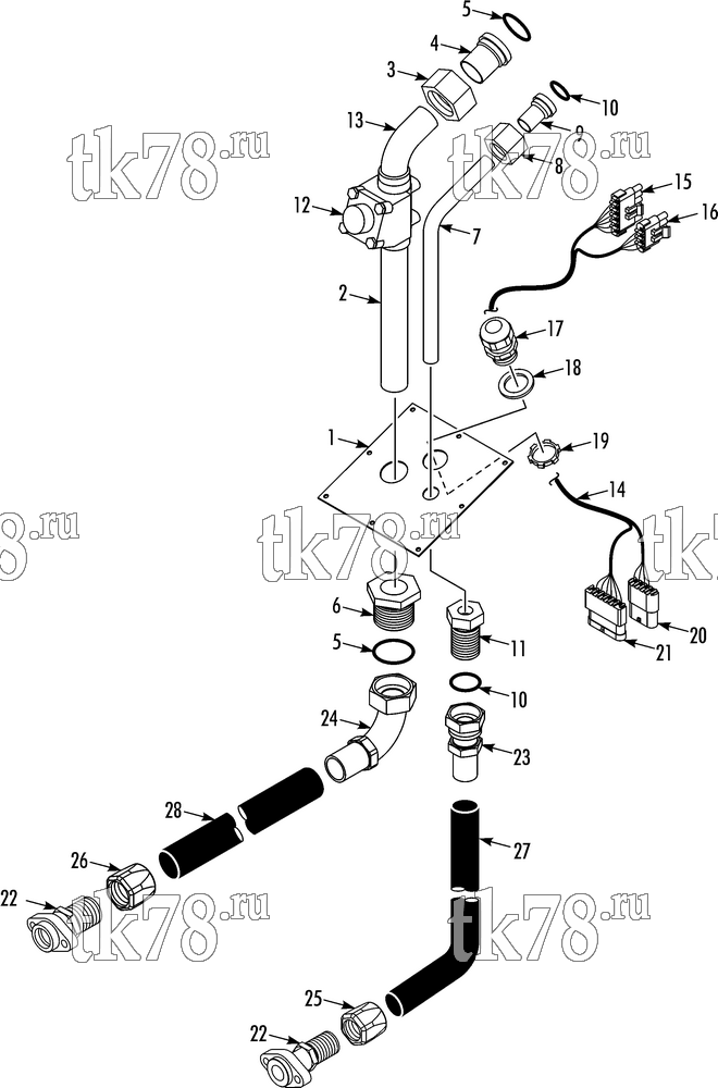 Каталог запчастей для Thermo King D5-M7 ROOF MOUNT HOSE KIT (701722)