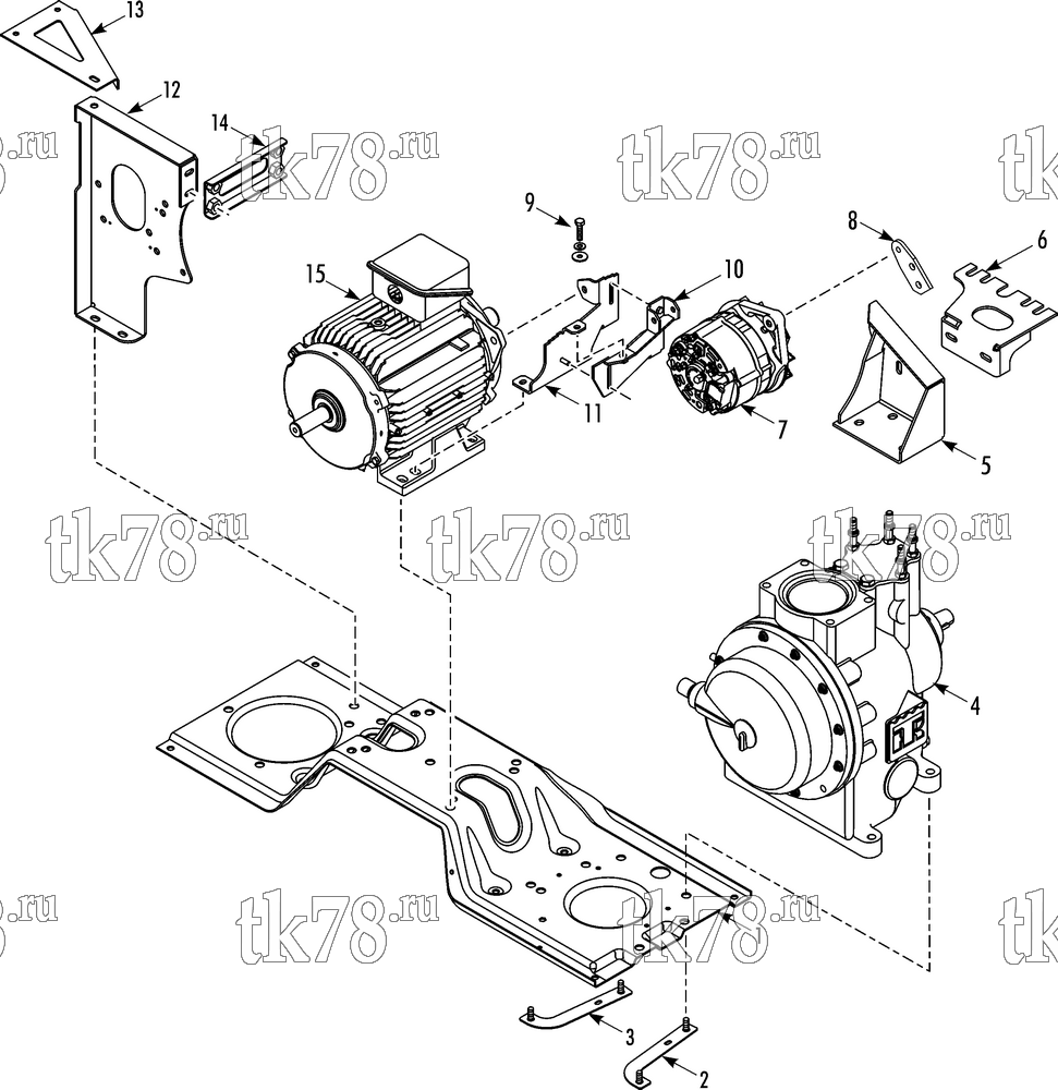 Каталог запчастей для Thermo King T-1000 TSA MOTOR & COMPRESSOR MOUNTING (T-1000 50s)
