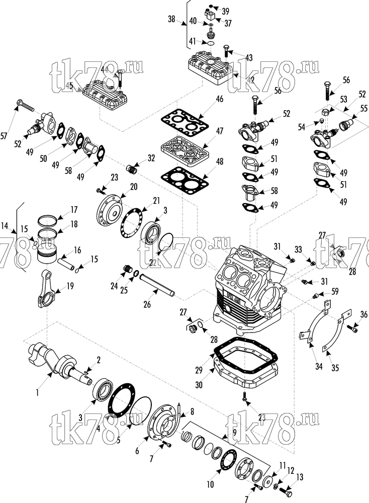 Каталог запчастей для Thermo King ATHENIA S805 N Citelis 4 CYLINDER COMPRESSOR (FKX 40/470K)