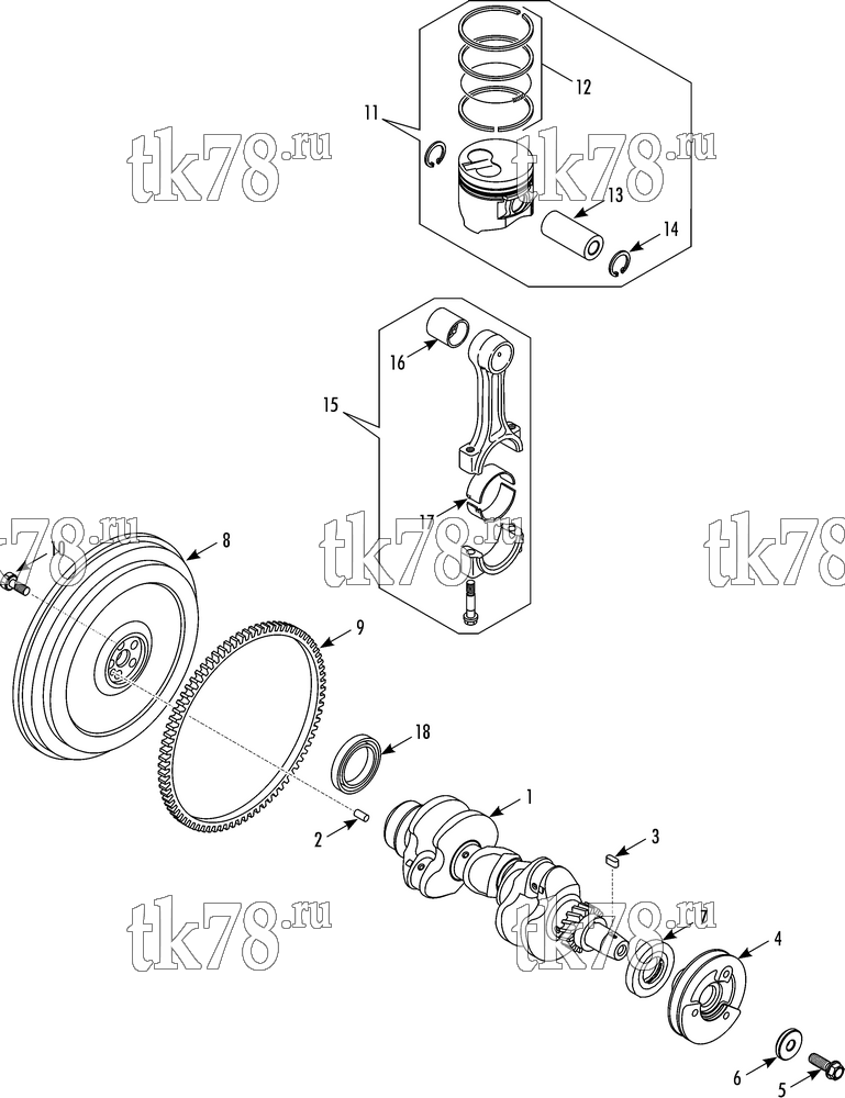 Каталог запчастей для Thermo King T-1200R SPECTRUM EMEIA CRANKSHAFT & PISTON (TK 376N)