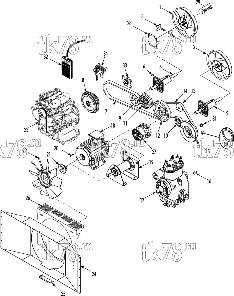 Каталог запчастей для Thermo King T-600R TSA & EMEIA BELTS, PULLEYS & FAN GROUP (T-600R/800R, before 2/13)