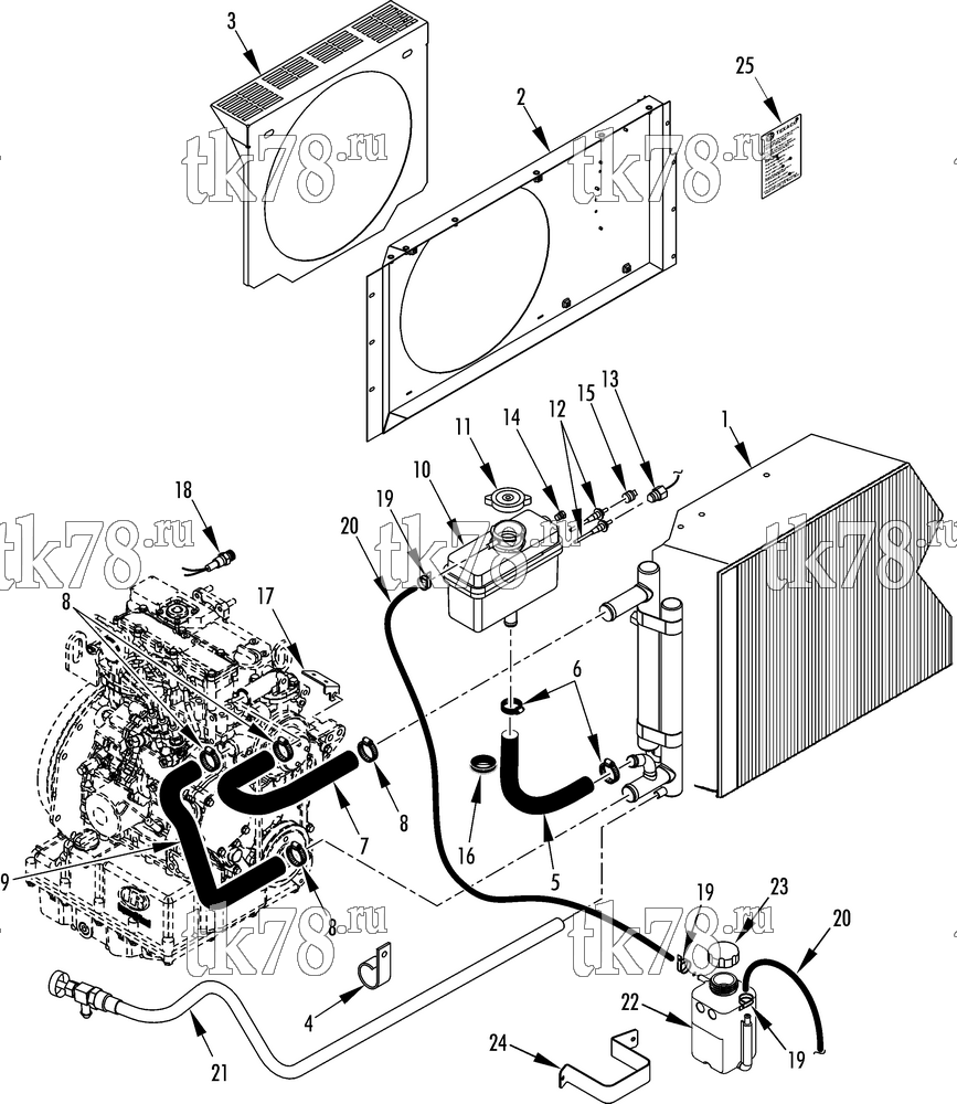 Каталог запчастей для Thermo King TS-500 w/TK 3.76 Engine ENGINE COOLING SYSTEM (W/OVERFLOW TANK