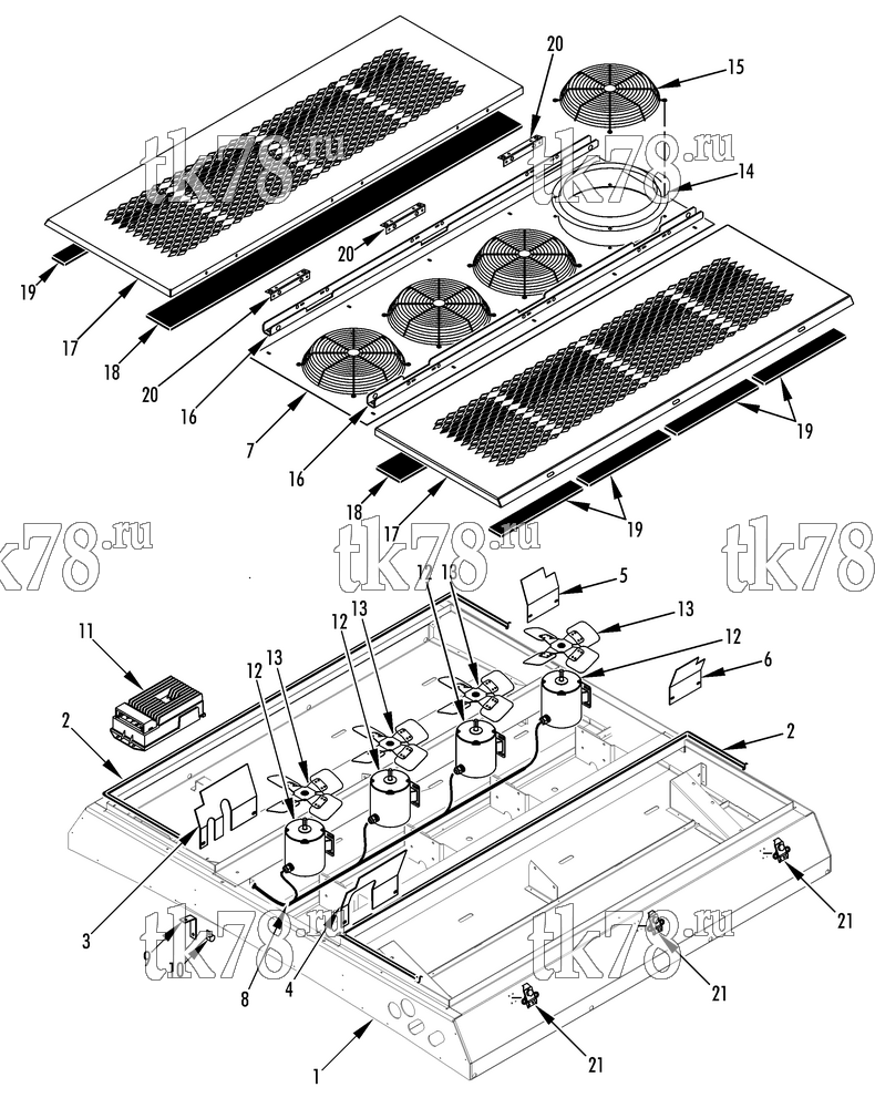 Каталог запчастей для Thermo King R5-M60 CONDENSER STRUCTURAL - MOTORS & FANS