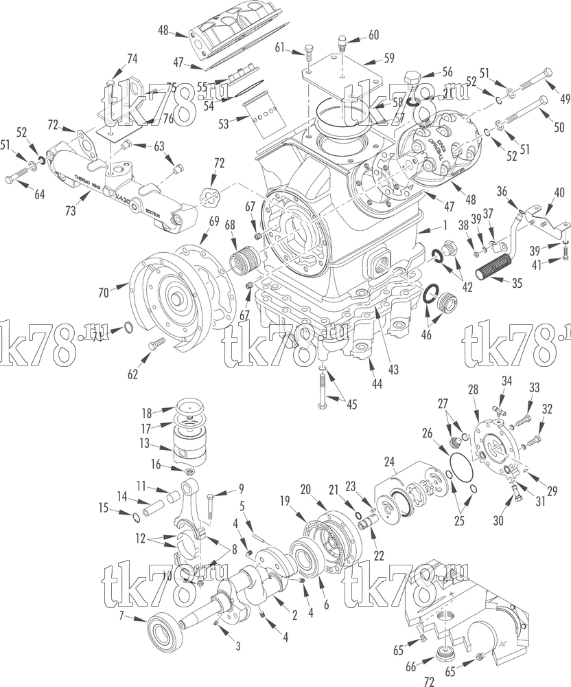 Каталог запчастей для Thermo King CF-II M35 & M35A Prepared for Matson COMPRESSOR - X430 (C5,  1.0 DIA CRANKSHAFT)