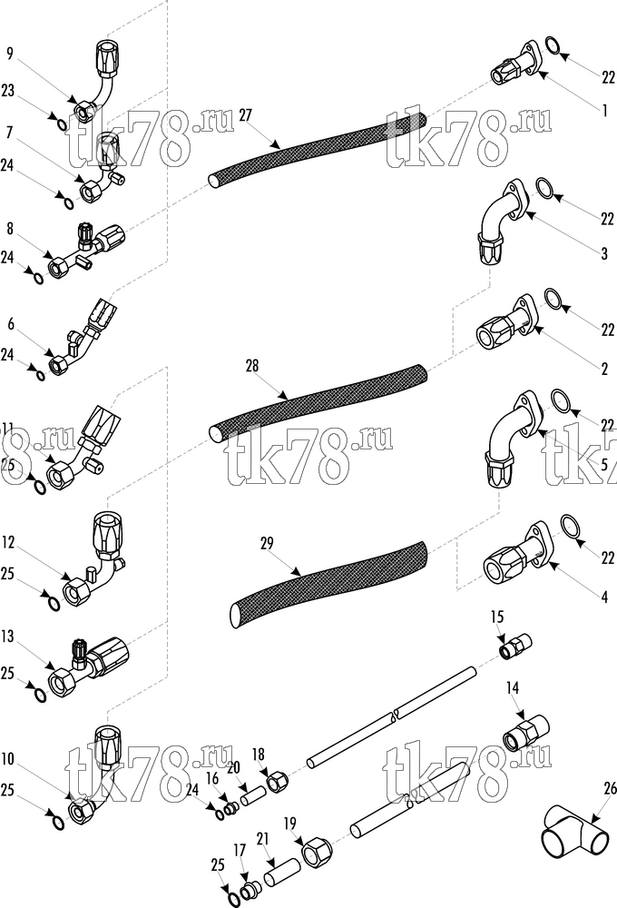 Каталог запчастей для Thermo King ATHENIA D700 W Split (900904) HOSES & FITTINGS KIT FOR TM21/TM16 COMPRESSOR