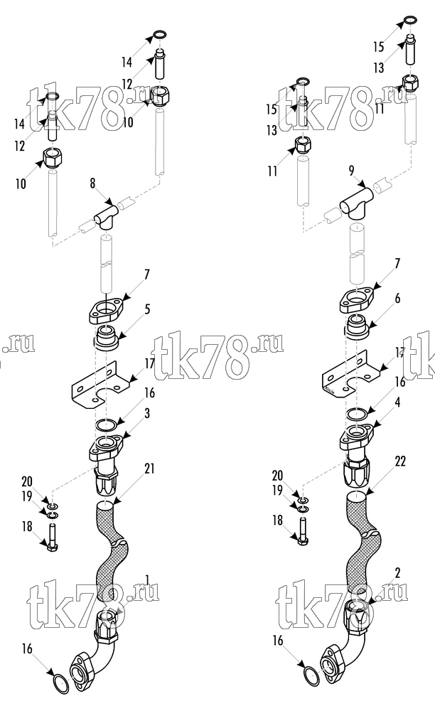 Каталог запчастей для Thermo King ATHENIA D805 W SPLIT VDL HOSES & FITTINGS -  SPLIT w/1 COMPRESSOR (KIT 702316)
