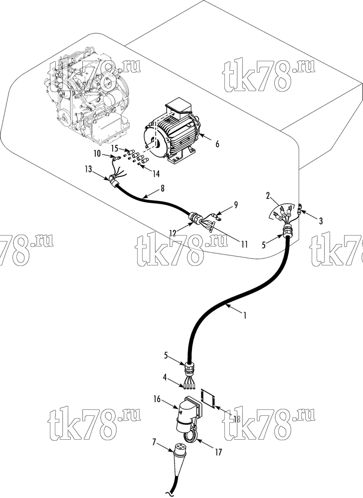 Каталог запчастей для Thermo King MD-100 w/TK 3.74 Engine POWER RECEPTACLE & MOTOR HARNESS EMEIA