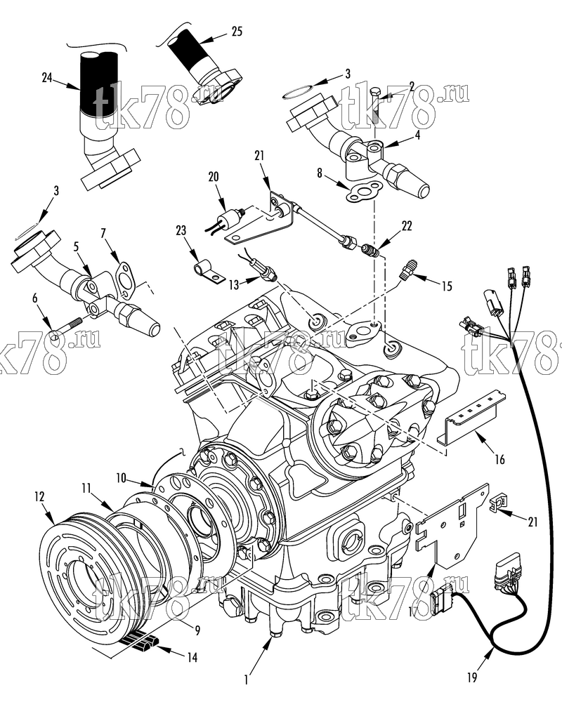 Каталог запчастей для Thermo King ATHENIA 960-M25, M25A, M25B & M25C COMPRESSOR GROUP (1E31452G14, KIT 701721)