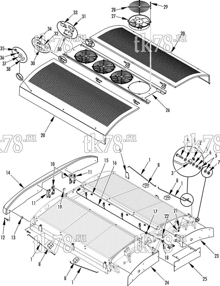 Каталог запчастей для Thermo King D5-M11 CONDENSER STRUCTURAL & FANS
