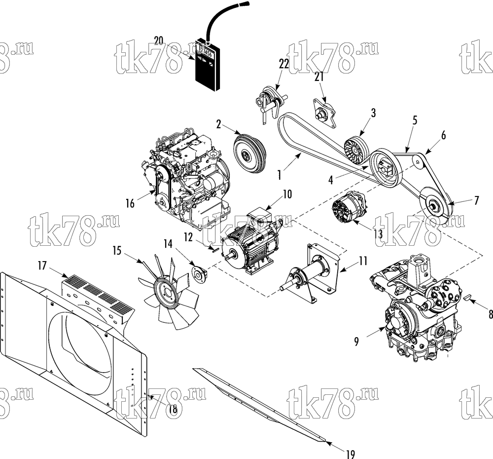 Каталог запчастей для Thermo King  BELTS, PULLEYS & FAN GROUP (T-1000R SPECTRUM)
