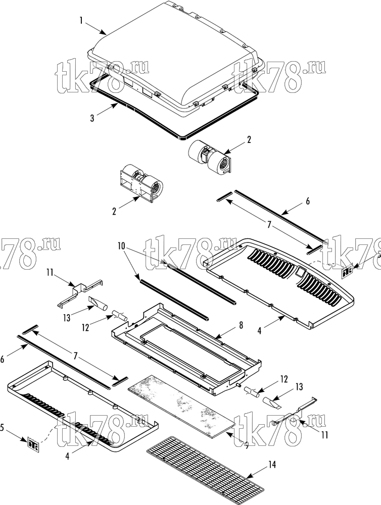Каталог запчастей для Thermo King SLR65 EVAPORATOR STRUCTUAL & FANS