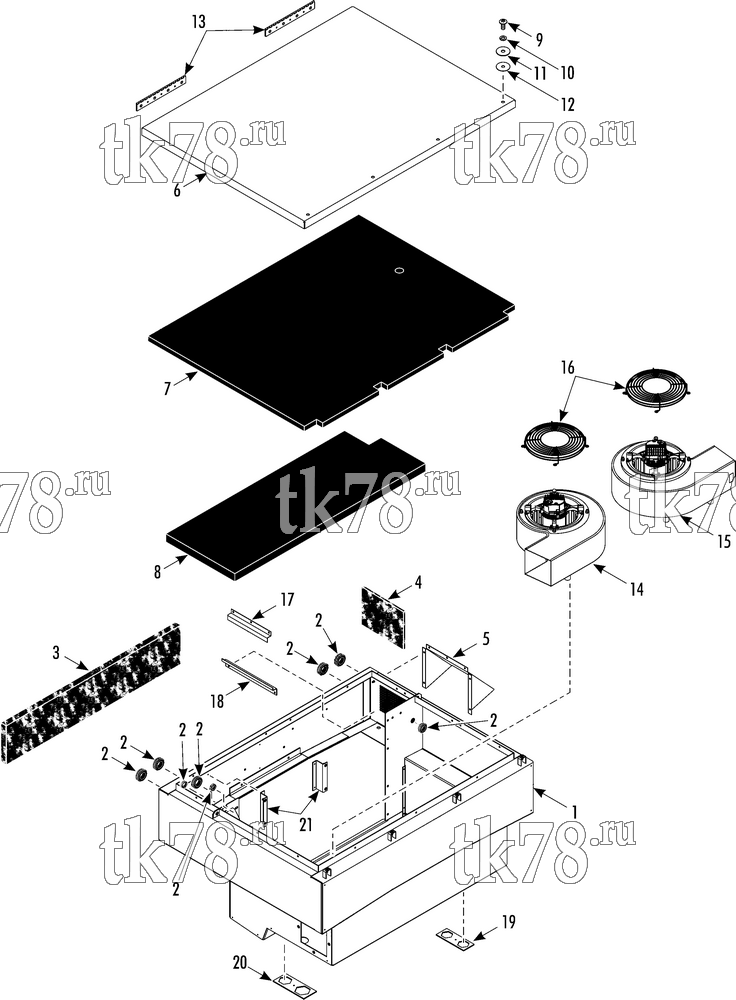 Каталог запчастей для Thermo King RLF1-M15 & M15A EVAPORATOR STRUCTURAL & BLOWERS