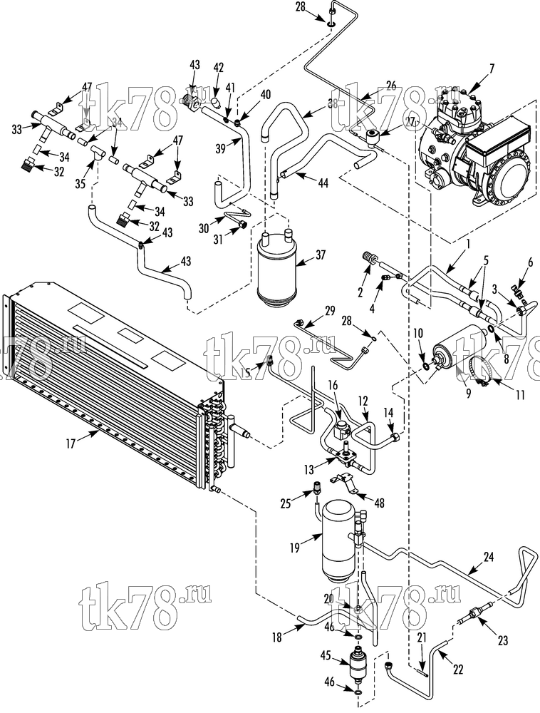 Каталог запчастей для Thermo King V-700 MAX SPECTRUM CONDENSER REFRIGERATION V-700 (W/O BYPASS VALVE)