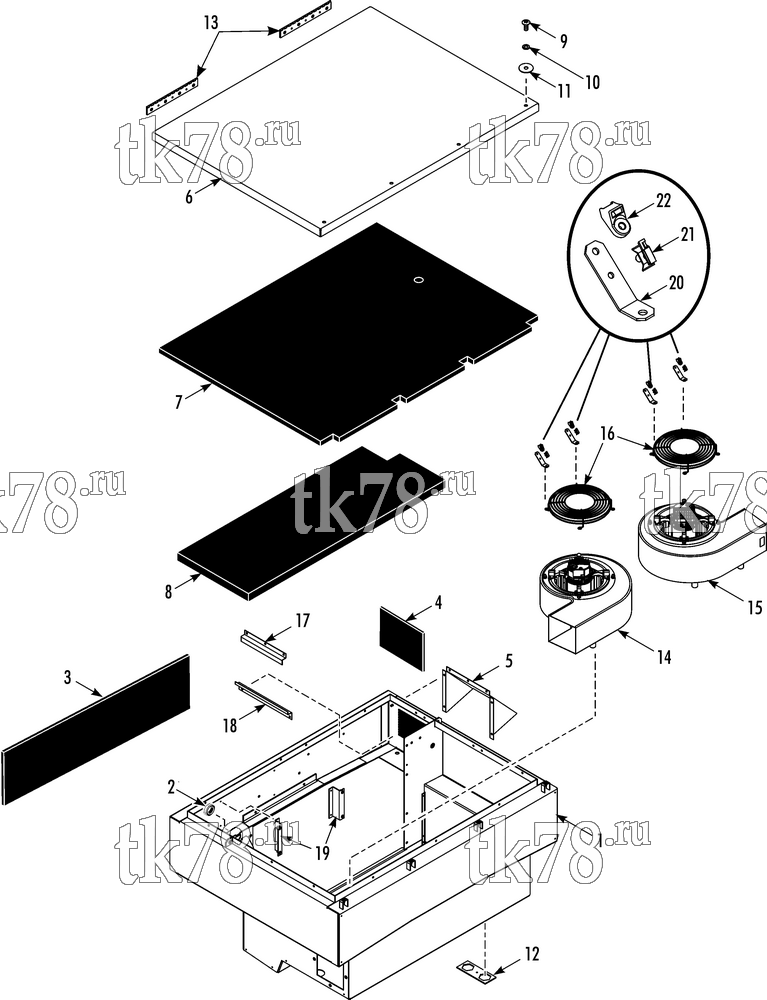 Каталог запчастей для Thermo King RLFH1-M1 EVAPORATOR STRUCTURAL & BLOWERS