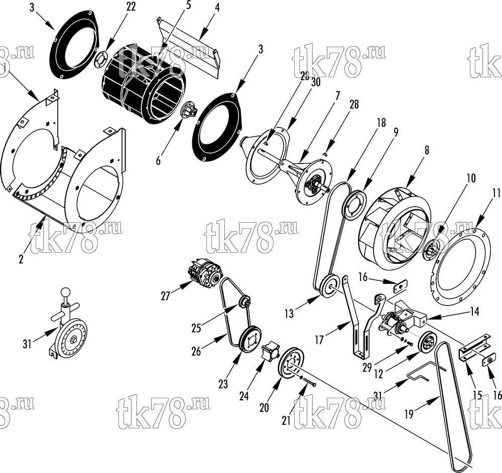 Каталог запчастей для Thermo King SB-230 & SB-230 RR 30 & 50 BELTS & BLOWERS (6/11 & after, 30s)