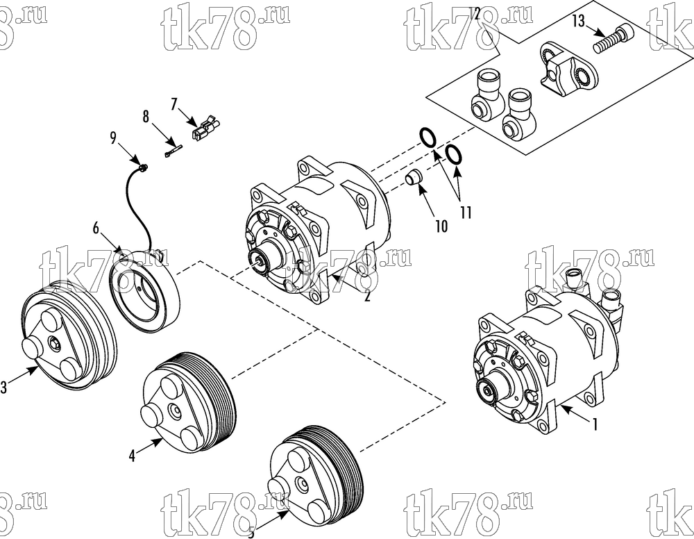 Каталог запчастей для Thermo King V-200 Series COMPRESSOR GROUP (TM08-HD)