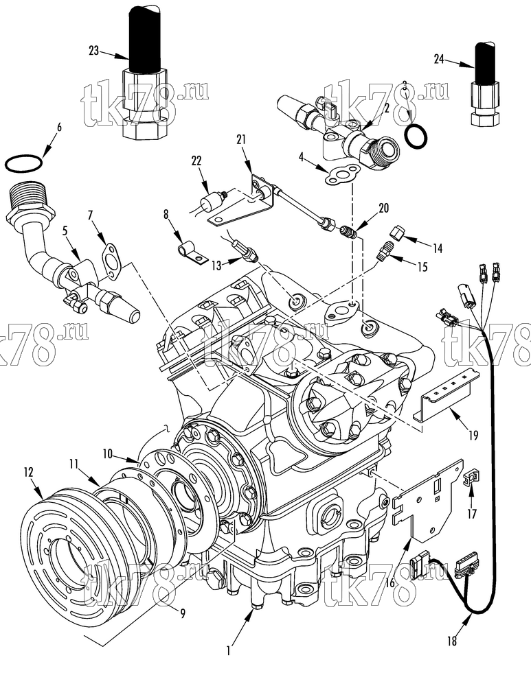 Каталог запчастей для Thermo King ATHENIA 960-M25, M25A, M25B & M25C COMPRESSOR GROUP (1E31452G16, KIT 702505)