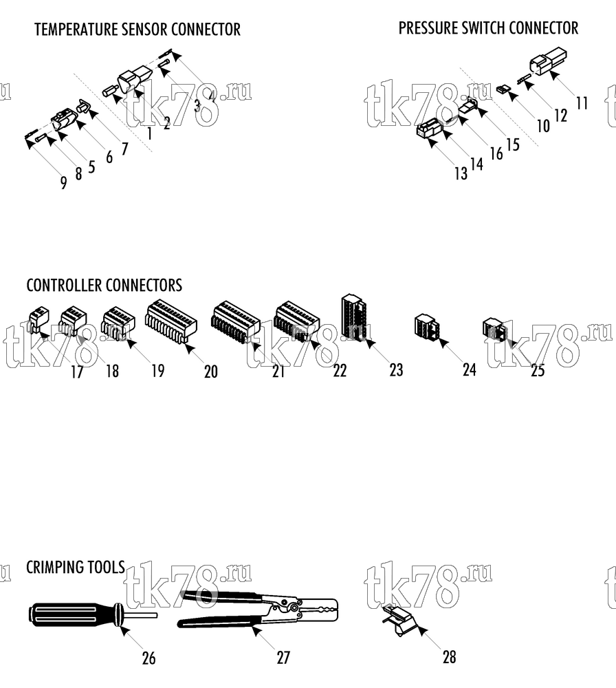 Каталог запчастей для Thermo King LRV-10T W1 CONNECTORS