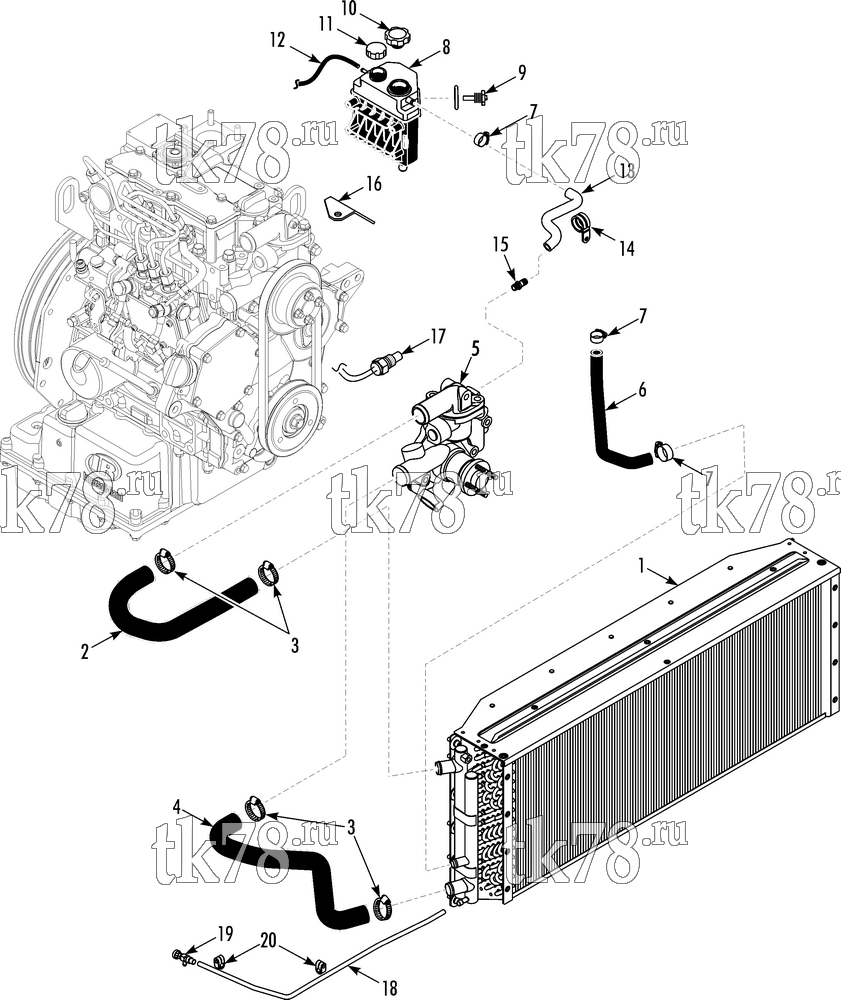 Каталог запчастей для Thermo King T-600 M ENGINE COOLING SYSTEM T-570/600/800