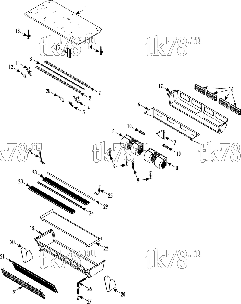 Каталог запчастей для Thermo King SA-600 EVAPORATOR STRUCTUAL & BLOWERS