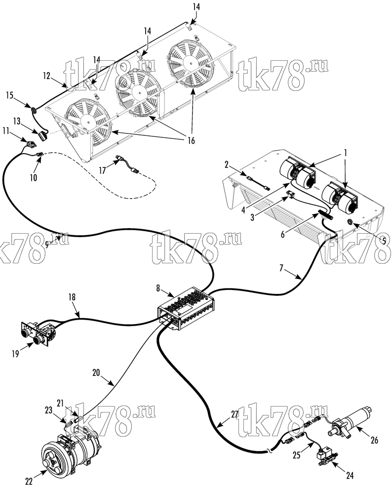 Каталог запчастей для Thermo King SA-600 ELECTRICAL COMPONENTS w/ SKIRT MOUNT CONDENSER