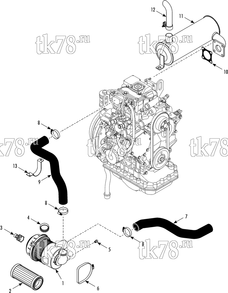 Каталог запчастей для Thermo King T-DAIRY EMEIA AIR FILTER & MUFFLER GROUP