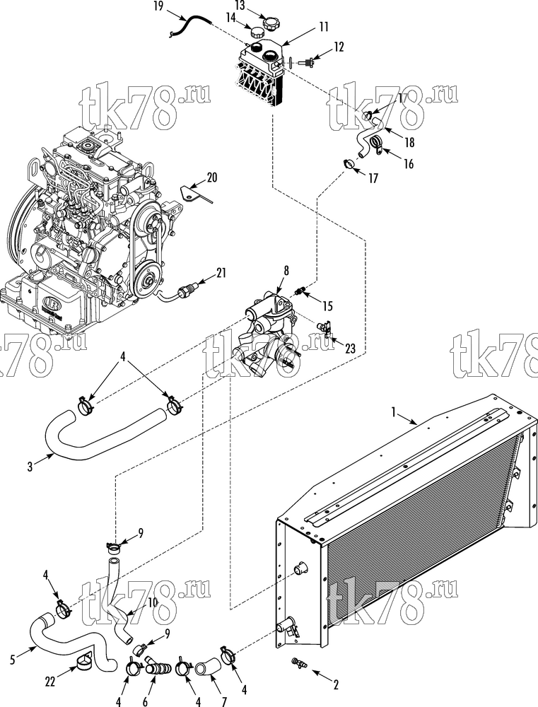 Каталог запчастей для Thermo King T-1000 SPECTRUM TSA ENGINE COOLING SYSTEM  T-1000/1200 (micro-channel coil)