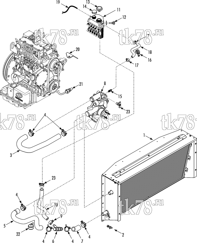 Каталог запчастей для Thermo King T-800R SPECTRUM EMEIA ENGINE COOLING SYSTEM  (micro-channel coil)