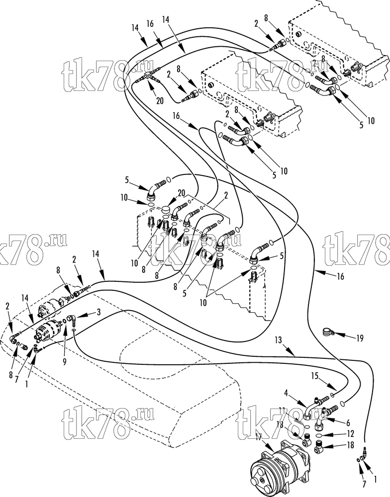 Каталог запчастей для Thermo King V-200 SPECTRUM HOSE CONNECTIONS (V-200/300 SPECTRUM)