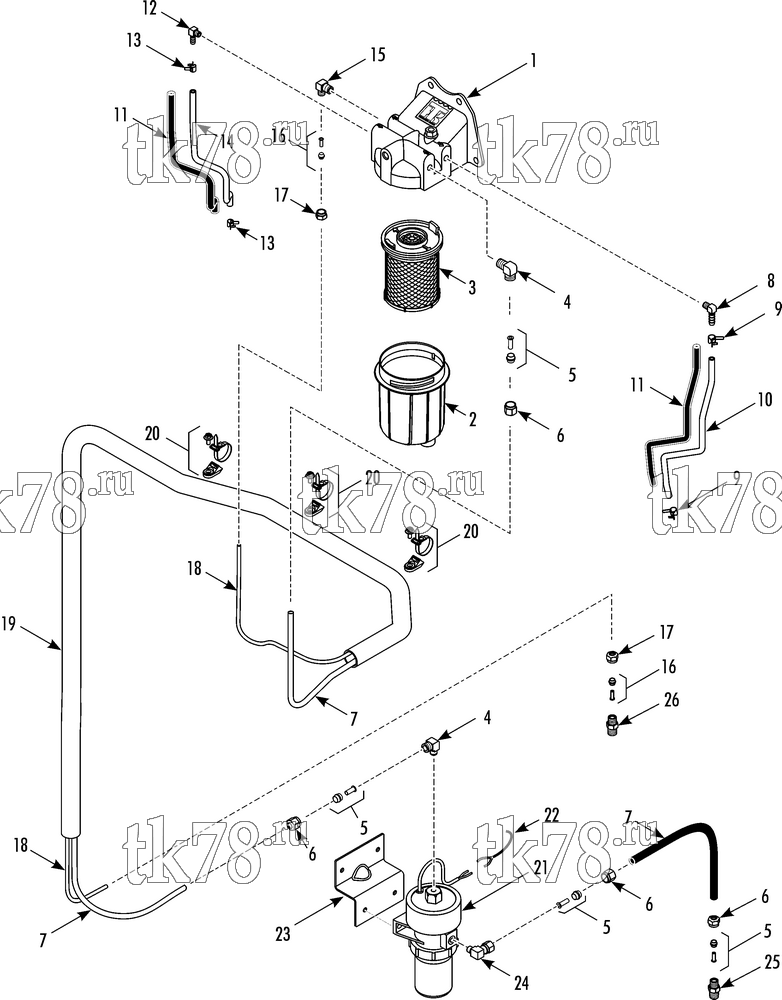 Каталог запчастей для Thermo King PRECEDENT S-600 FUEL FILTER & HOSES S-600