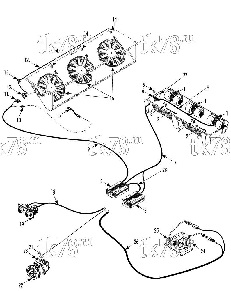 Каталог запчастей для Thermo King SA-800 ELECTRICAL COMPONENTS w/ 1 SKIRT MOUNT CONDENSER & 1 COMPRESSOR